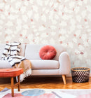 Abstract Wallpaper Featuring Leaf Shapes in Beige, Pink, and Off-White - X014