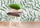 Botanical Wallpaper with a Painted Leaf Motif in Green - X034