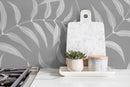 Botanical Wallpaper with a Leaf Pattern in Gray and White - X036