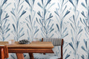 Watercolor Wallpaper Featuring Delicate Floral Stems in Blue - X058