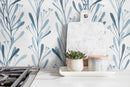 Watercolor Wallpaper Featuring Delicate Floral Stems in Blue - X058