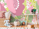 Abstract Floral Wallpaper with a Collage in Pink and Green - X068