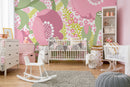 Abstract Floral Wallpaper with a Collage in Pink and Green - X068