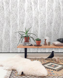 Abstract Wallpaper with a Sketched Grass Motif in Gray - X069