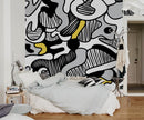 Abstract Wallpaper with Bold Flowing Forms in Black, Yellow, and Grey - X135