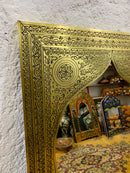 Moroccan Handmade Carved Arch Brass Mirror