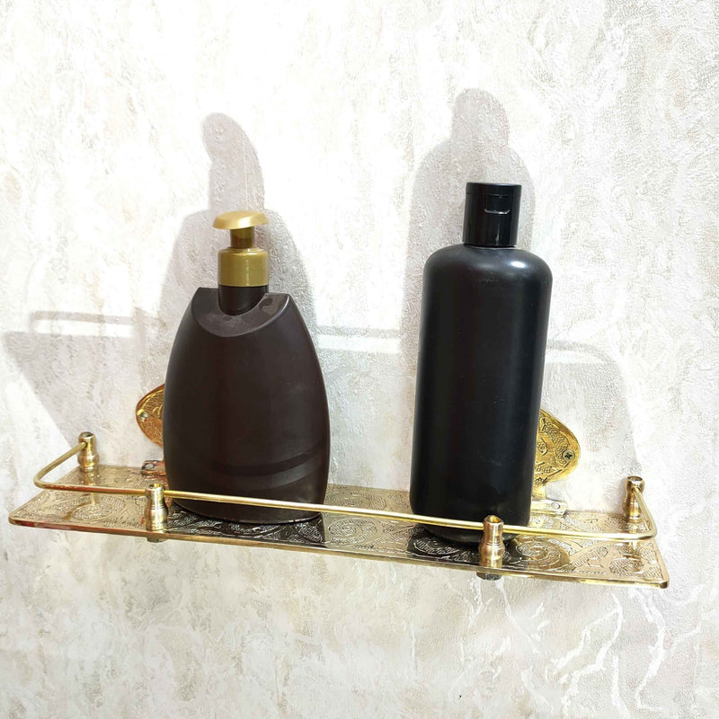 Engraved Solid Brass Wall Bathroom Shelf, Small Bathroom Shelf