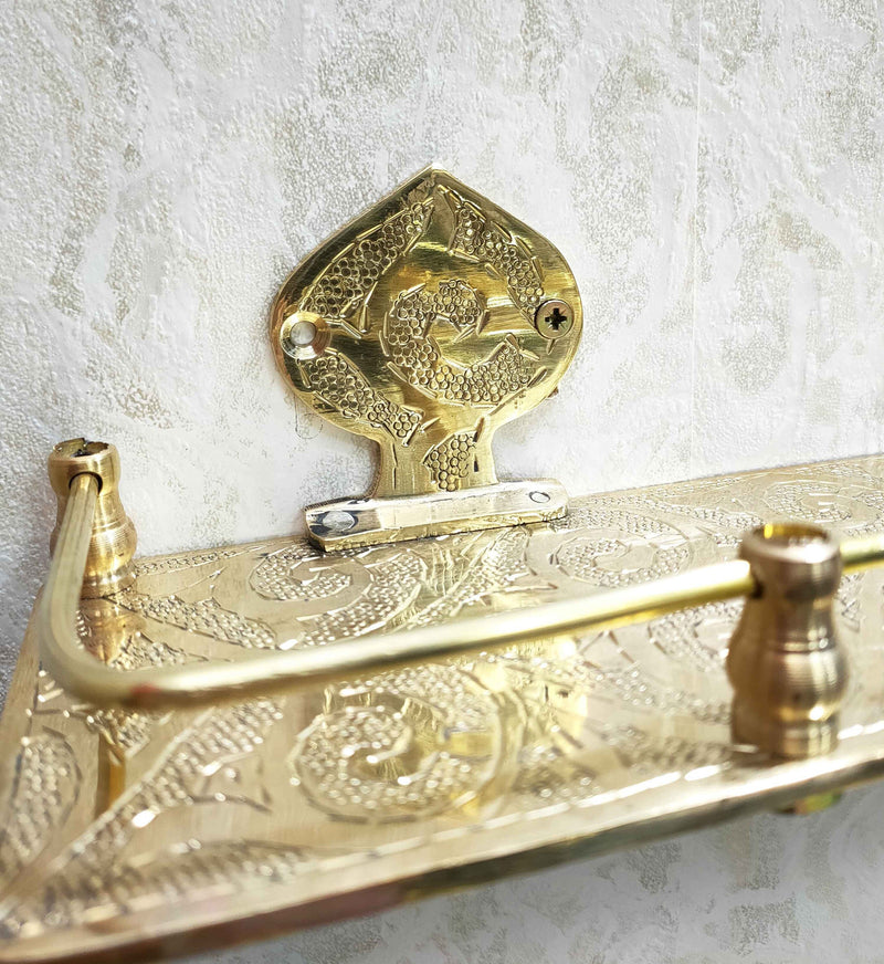 Engraved Solid Brass Wall Bathroom Shelf, Small Bathroom Shelf