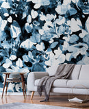 Abstract Wallpaper Featuring an Inky Botanical Motif in Navy Blue and Black - X148