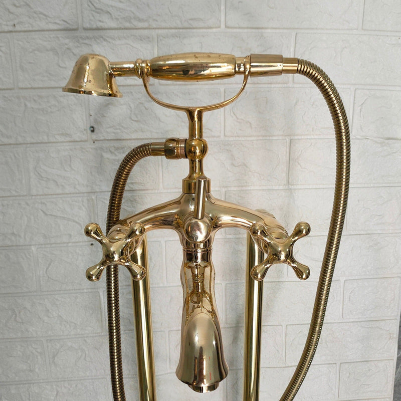 Unlaquered Brass Freestanding Tub Filler Faucet
