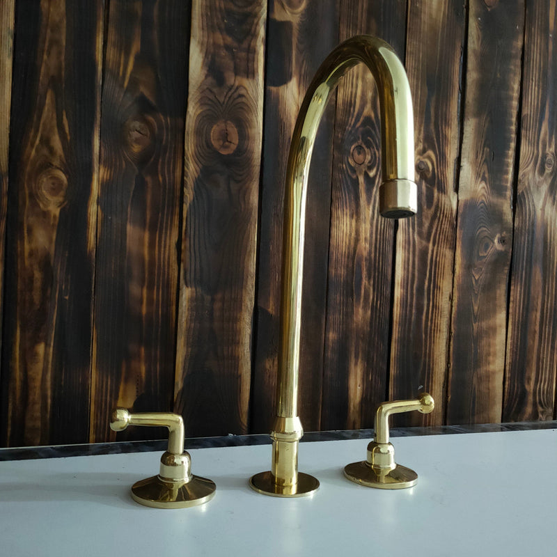 Three Hole Unlacquered Brass Vanity Faucet