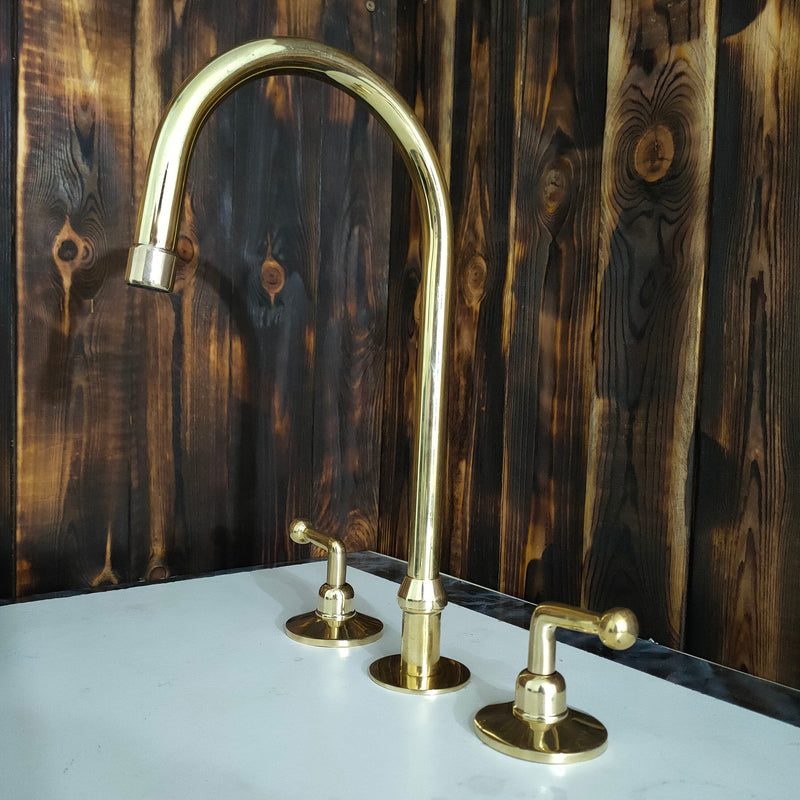 Three Hole Unlacquered Brass Vanity Faucet
