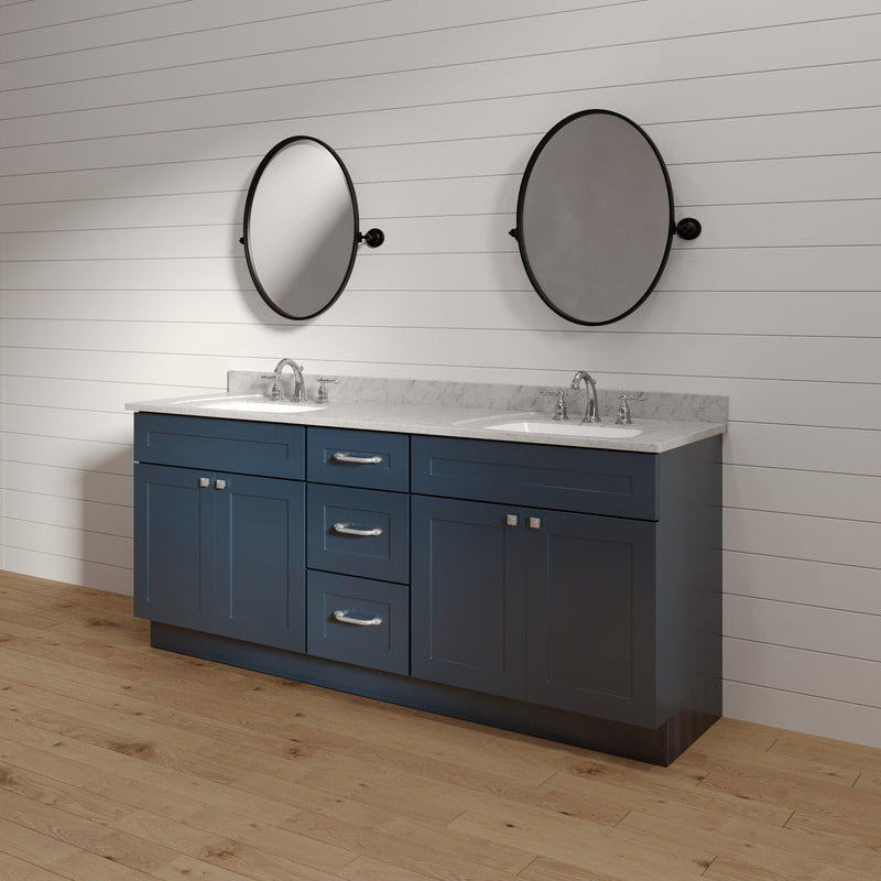 60 Inch Navy Blue Shaker Double Sink Bathroom Vanity with Drawers