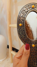 Silver Hand Mirror, Hand Held Mirror, Handmade yellow Handheld Makeup Mirror, Small Hand Mirror, Antique hand Held Mirrors, Gift for Her