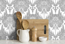 Art Nouveau Wallpaper with a Stylized Floral Damask Motif in Gray and White - X172