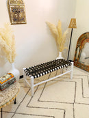 Wooden Leather Bedroom Bench - Boho Wood Bench
