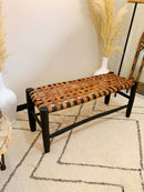Wooden Leather Bedroom Bench - Boho Wood Bench