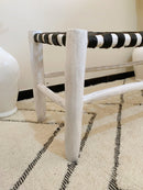White Leather Wood Bench - Boho Handmade Wooden Bench