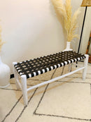 White Leather Wood Bench - Boho Handmade Wooden Bench