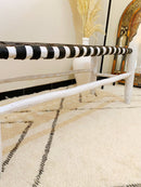 White Leather Wood Bench - Boho Handmade Wooden Bench