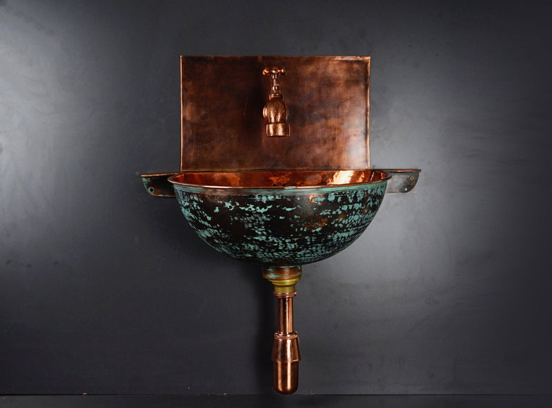 Green Patina Copper Wall Mounted Bathroom Sink