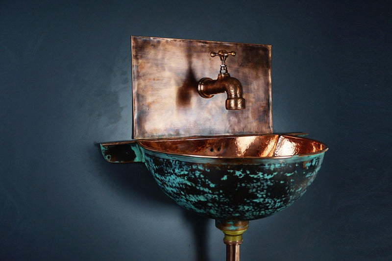 Green Patina Copper Wall Mounted Bathroom Sink