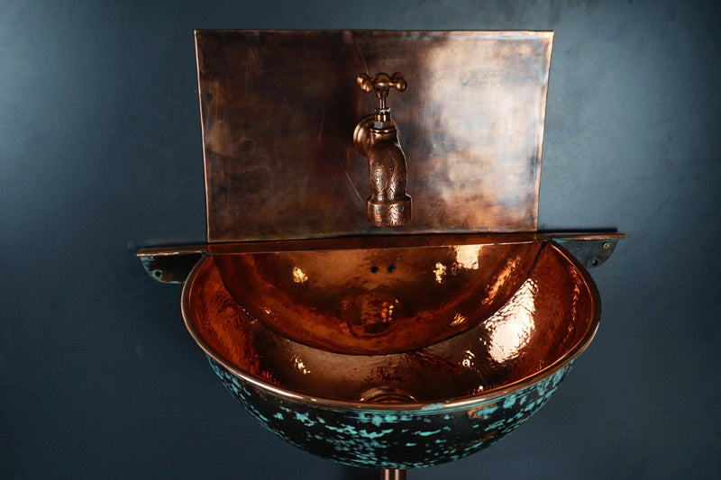 Green Patina Copper Wall Mounted Bathroom Sink