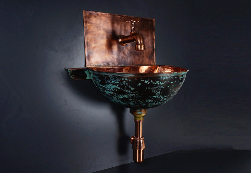 Green Patina Copper Wall Mounted Bathroom Sink