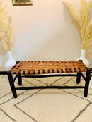 Wooden Leather Bedroom Bench - Boho Wood Bench
