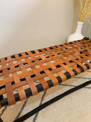 White Leather Wood Bench - Boho Handmade Wooden Bench
