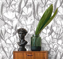 Floral Wallpaper with an Abstract Painterly Motif in White and Grey - X191