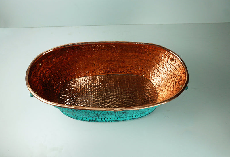 Large Oval Copper Beverage Tub with Handles , Copper Ice Bucket