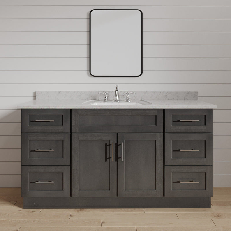 60 Inch Gray Stained Shaker Single Sink Bathroom Vanity with Drawers