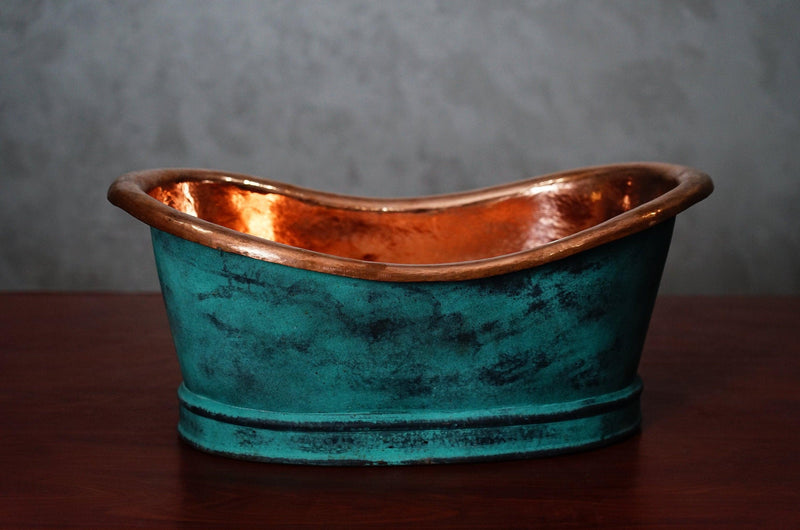 Green Patina Copper Tub-Style Bathroom Vessel Sink Vanity