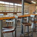 FREE SHIPPING -- Scooped Seat Bar Stools With Backs, Counter Height Stools, Brew Haus Industrial Bar Stools, Reclaimed Wood Bar Stools