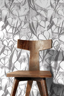Floral Wallpaper with an Abstract Painterly Motif in White and Grey - X191