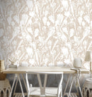 Floral Wallpaper with an Abstract Tulip Motif in White and Beige - X194