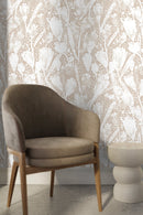 Floral Wallpaper with an Abstract Tulip Motif in White and Beige - X194