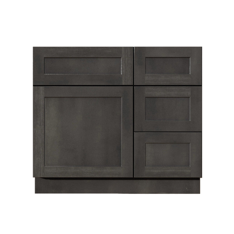 30 Inch Gray Stained Shaker Single Sink Bathroom Vanity with Drawers on the Right