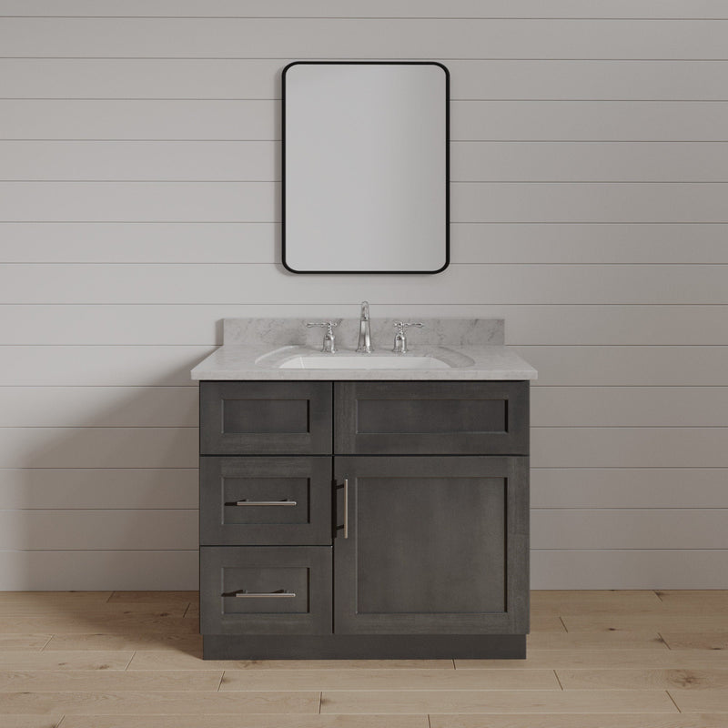 30 Inch Gray Stained Shaker Single Sink Bathroom Vanity with Drawers on the Left