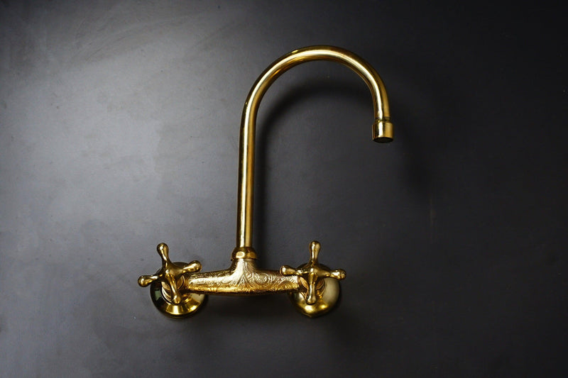 Unlacquered Brass Wall Mount Kitchen Faucet