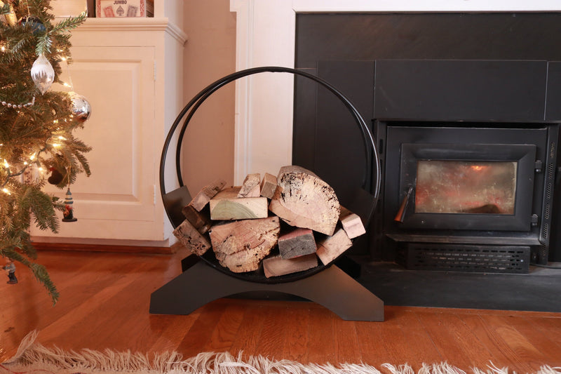 Firewood Rack, Firewood Ring, Log Holder, Fire wood Holder, Fire wood Rack, Indoor Firewood Rack, Metal Firewood Rack, Black Fire wood Rack