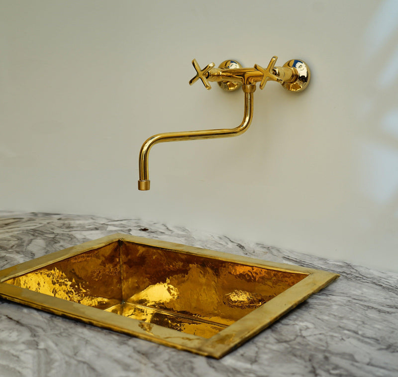 Unlacquered Brass Wall Mounted Kitchen Faucet