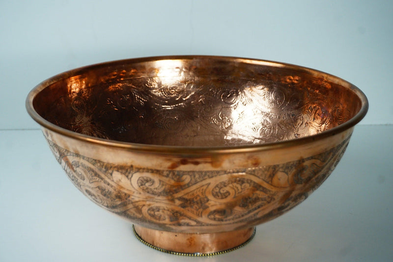 Engraved Handcrafted Copper Vessel Sink Bathroom