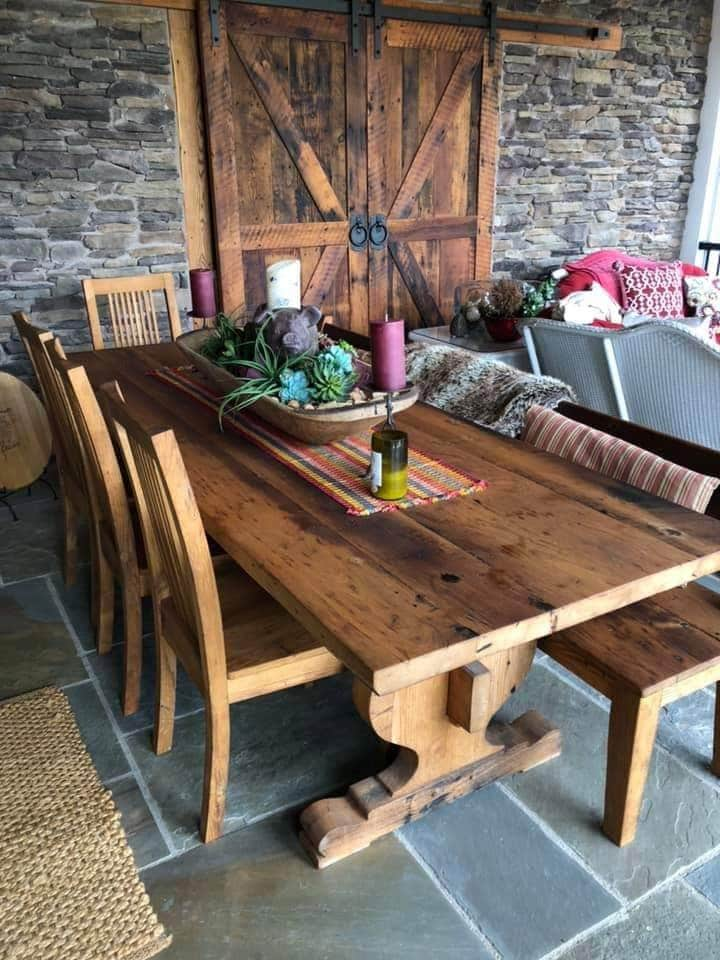 FREE SHIPPING - Trestle Table, Bavarian Trestle Dining Table, Barnwood Furniture, Reclaimed Wood Table, Wood Dining Table, Modern Farmhouse