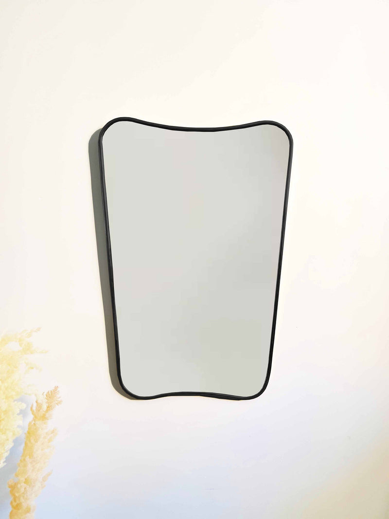 Italian Curved Antiqued Brass Mirror | Butterfly Irregular Shape | Gold Brass Bathroom Mirror