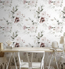 Floral Wallpaper featuring Vintage Peony Blooms in Neutral, Mauve, and Green - D023