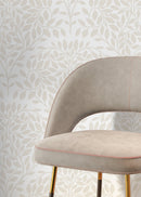 Minimal Botanical Wallpaper with Serene Leafy Branches in Neutral Beige - D034