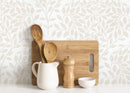Minimal Botanical Wallpaper with Serene Leafy Branches in Neutral Beige - D034
