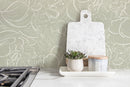 Minimalist Scribbled Line Art Floral Wallpaper in Sage Green and White - D055